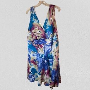Dress Barn V-wrap Front Floral Sleeveless Lined Dress, Zip Up Size 16